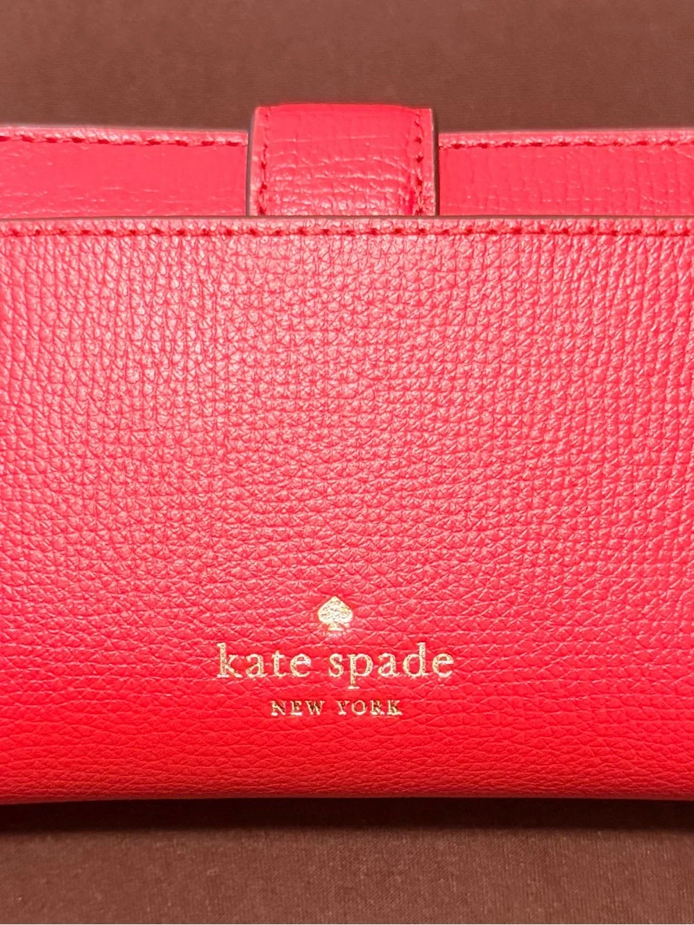 kate spade Red Pebbled Leather Card Holder with Gold Logo